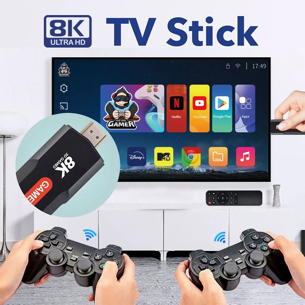 8K Android TV Box Console Jeu Vidéo sans Fil 2 manette HDMI - Game Stick TV 8K